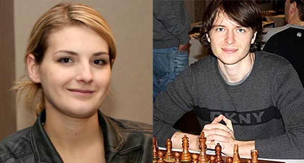 WGM Sophie Milliet und GM Maxim Rodshtein treten gegen Besucher zum Handicapblitz an